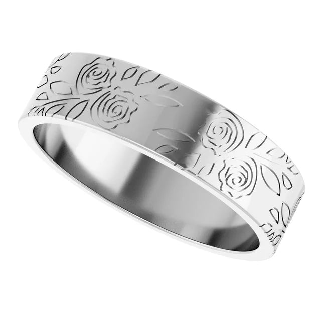 Roses and Leaves Engraved Band Ring