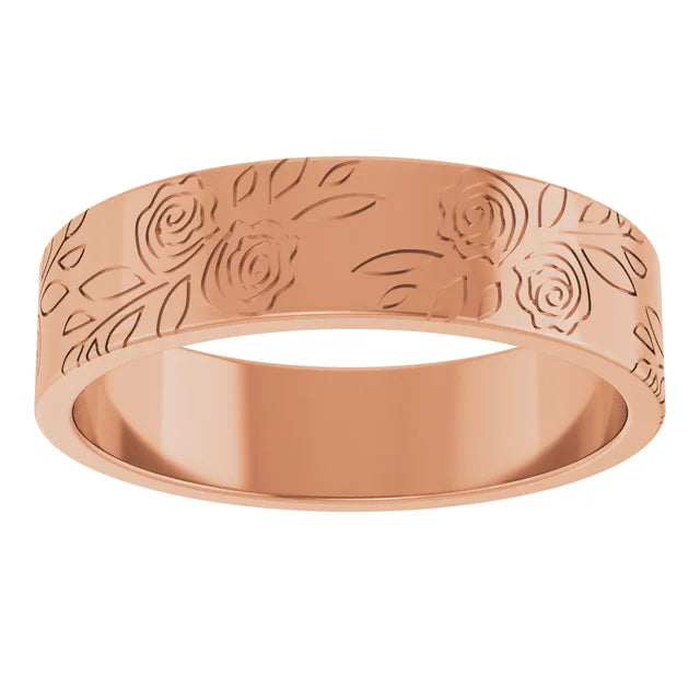 Roses and Leaves Engraved Band Ring