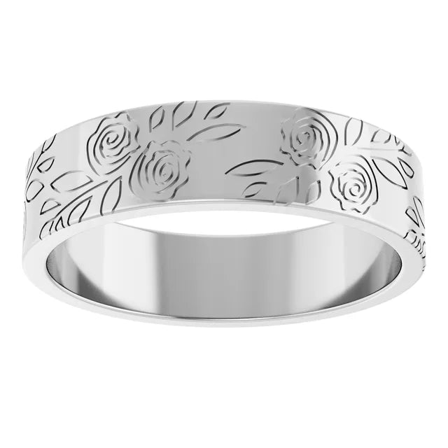 Roses and Leaves Engraved Band Ring