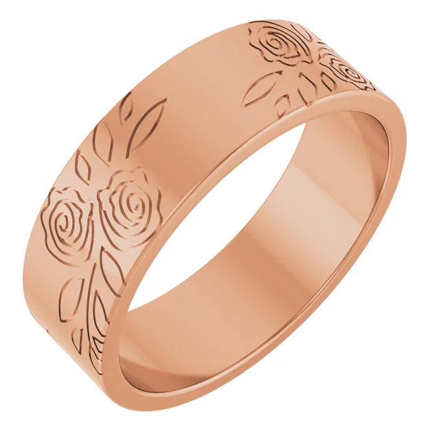 14K 6 mm Floral Flat Band Size 10