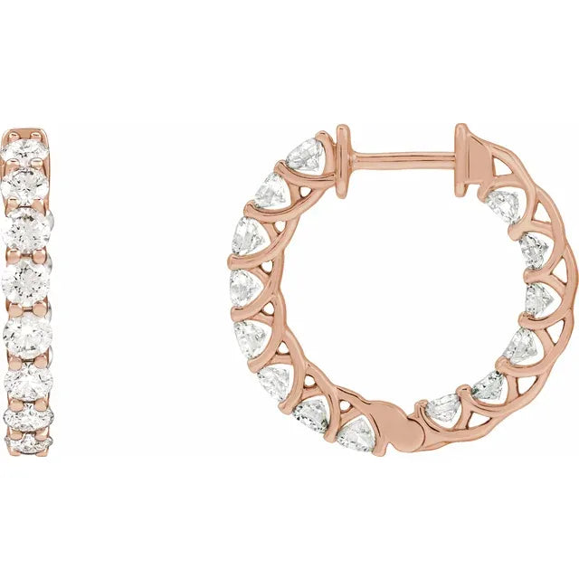 14K 2 1/5 CTW Natural Diamond Inside-Outside 19.7 mm Hoop Earrings