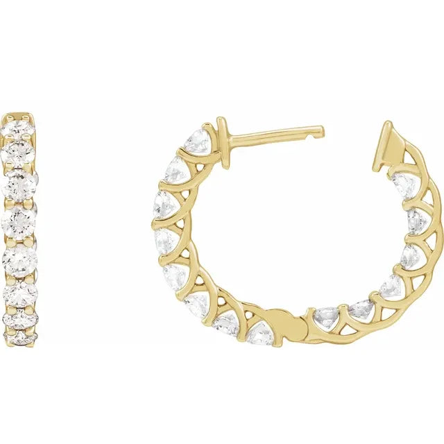 14K 2 1/5 CTW Natural Diamond Inside-Outside 19.7 mm Hoop Earrings