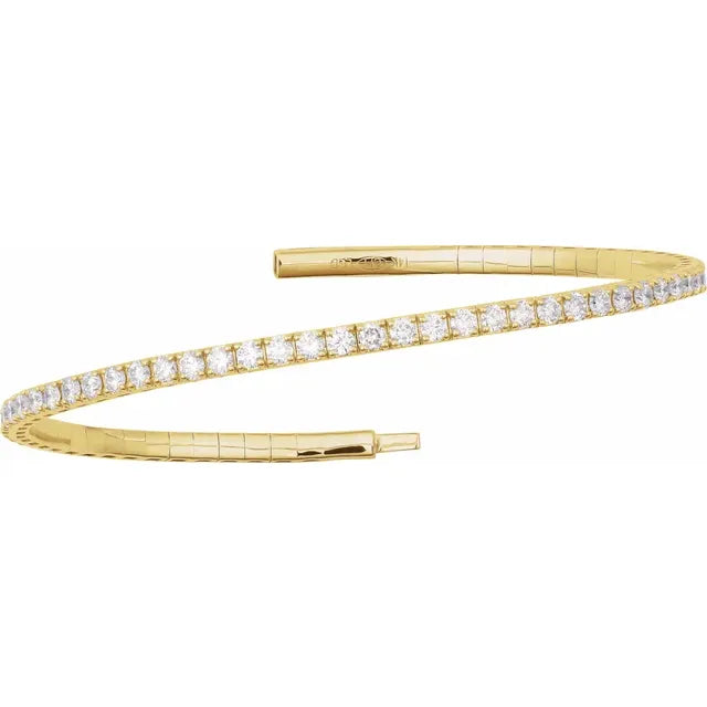 14K 1 CTW Natural Diamond Flexible Bangle 7" Bracelet