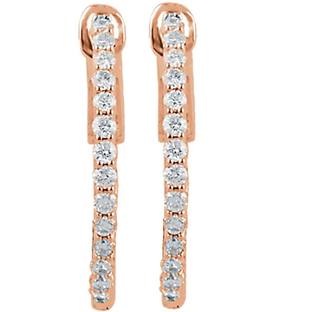 14K 1/2 CTW Natural Diamond Inside-Outside 19 mm Hinged Hoop Earrings