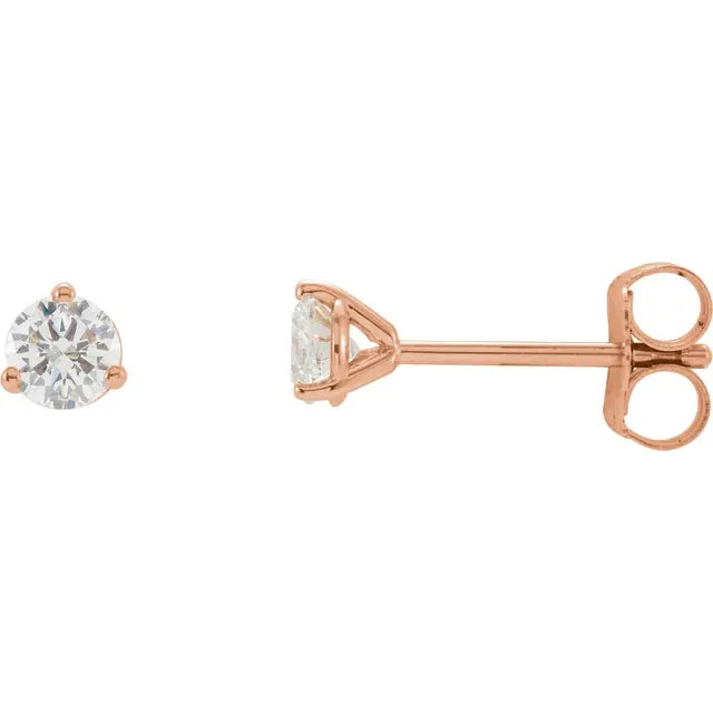 Diamond Solitaire 3 Prong Martini Stud Earrings 1/5CTW