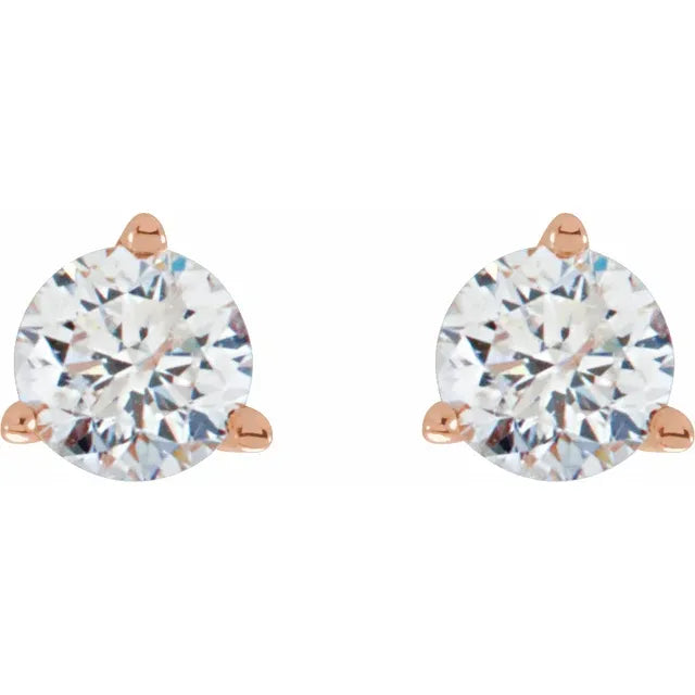 Diamond Solitaire 3 Prong Martini Stud Earrings 1/5CTW