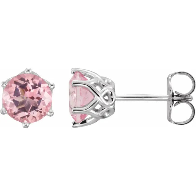 Sculptural Swirl Detail 6 Claw Prong Solitaire Stud Earrings