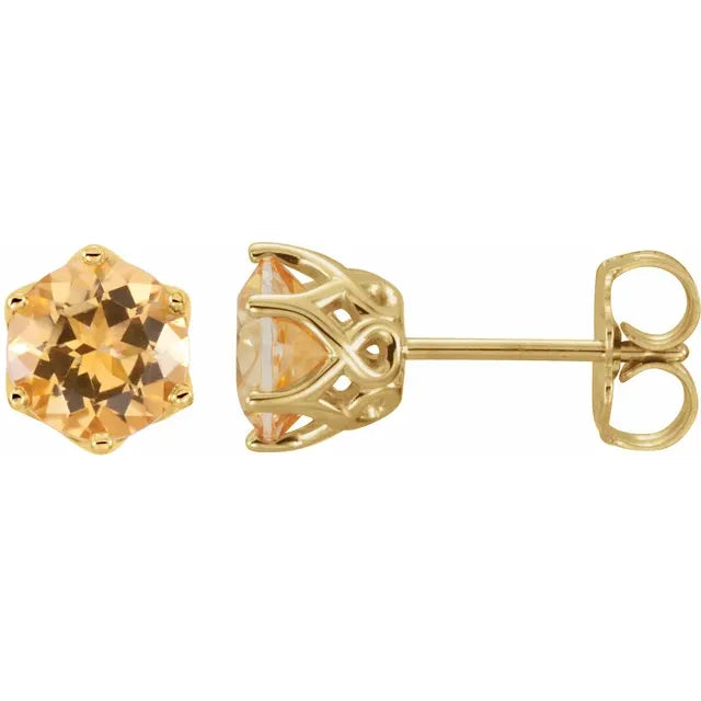 Sculptural Swirl Detail 6 Claw Prong Solitaire Stud Earrings