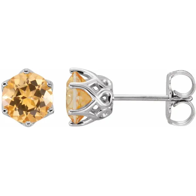 Sculptural Swirl Detail 6 Claw Prong Solitaire Stud Earrings