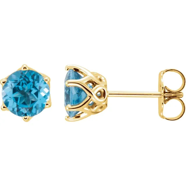 Sculptural Swirl Detail 6 Claw Prong Solitaire Stud Earrings