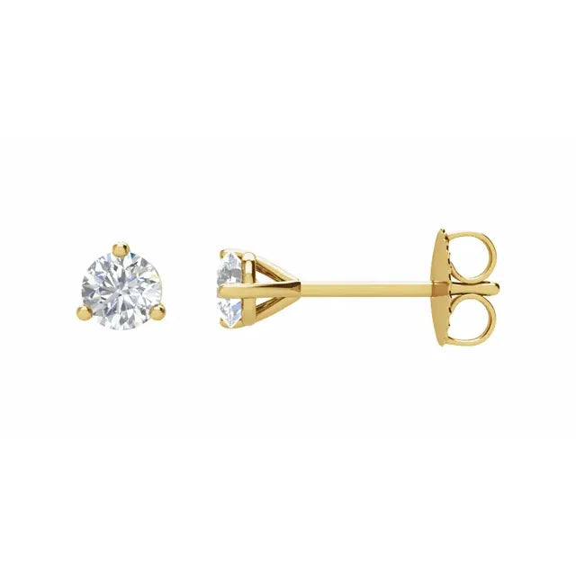 Diamond Solitaire 3 Prong Martini Stud Earrings 1/5CTW