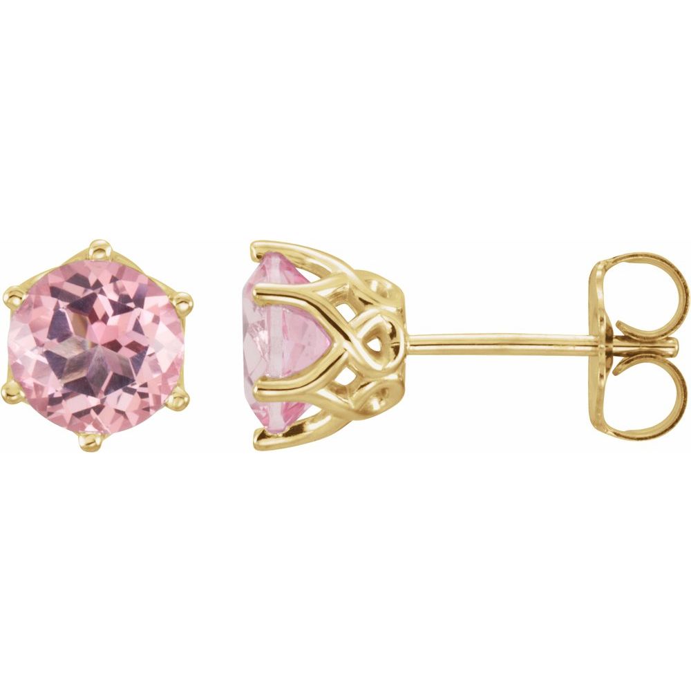 14K Yellow Gold Natural Pink Morganite Stud Earrings – 6mm Round, 6-Prong Setting