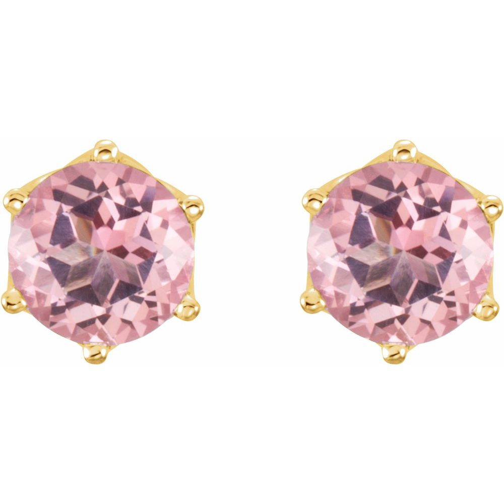 14K Yellow Gold Natural Pink Morganite Stud Earrings – 6mm Round, 6-Prong Setting