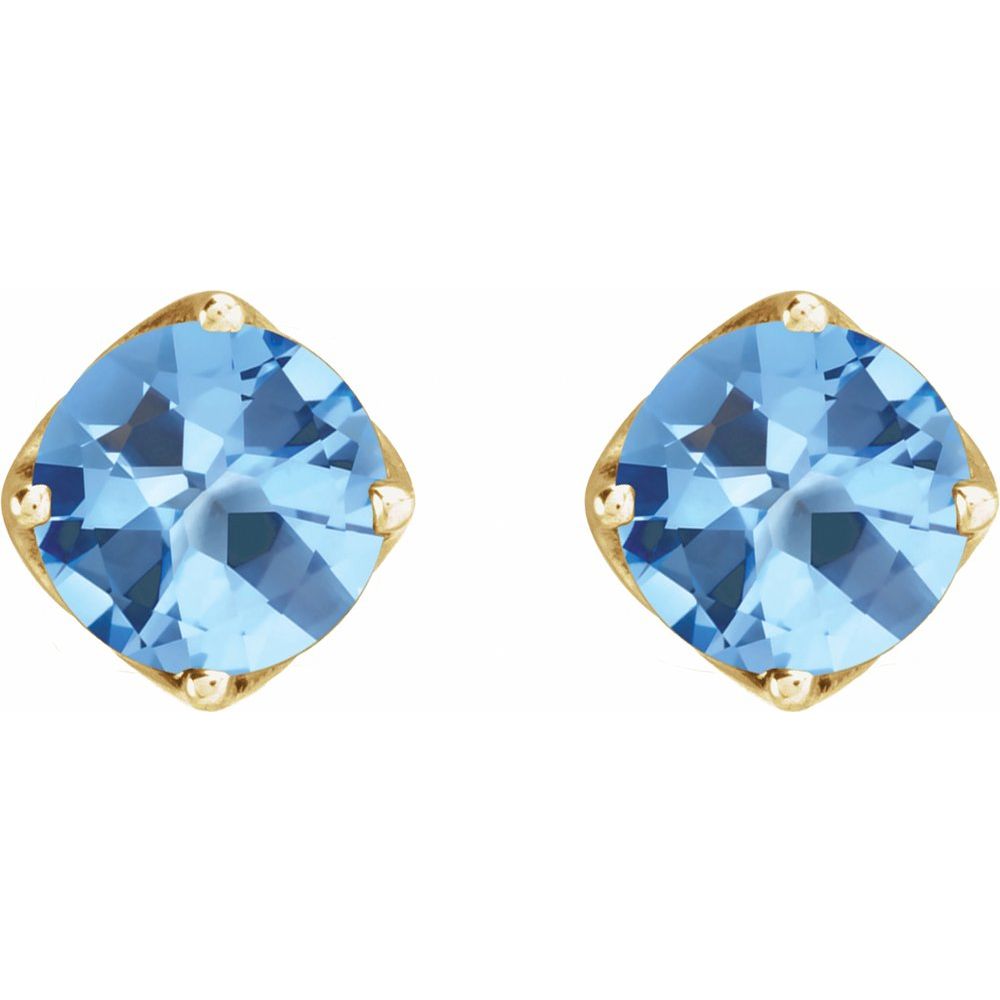 14K Yellow Gold 6mm Round Aquamarine Woven-Design Stud Earrings