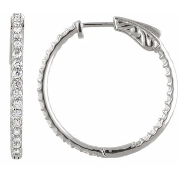 14K 1/2 CTW Natural Diamond Inside-Outside 19 mm Hinged Hoop Earrings