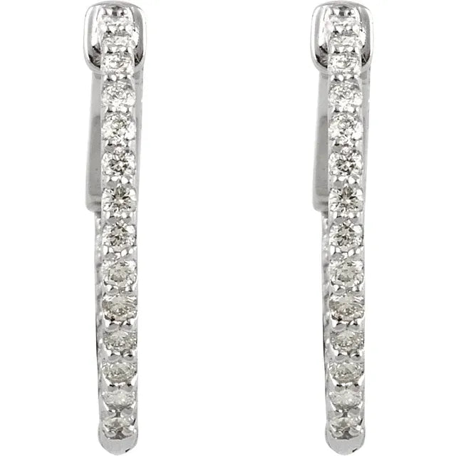 14K 1/2 CTW Natural Diamond Inside-Outside 19 mm Hinged Hoop Earrings