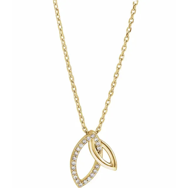 14K .05 CTW Natural Diamond Double Leaf 18" Necklace
