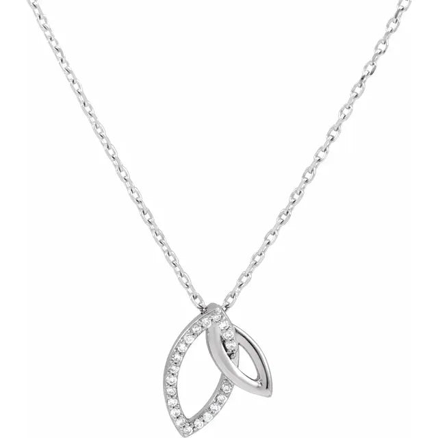 14K .05 CTW Natural Diamond Double Leaf 18" Necklace