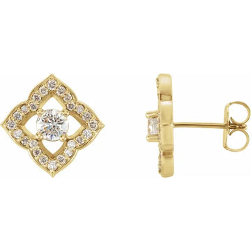 14K 3/4 CTW Natural Diamond Halo-Style Clover Earrings
