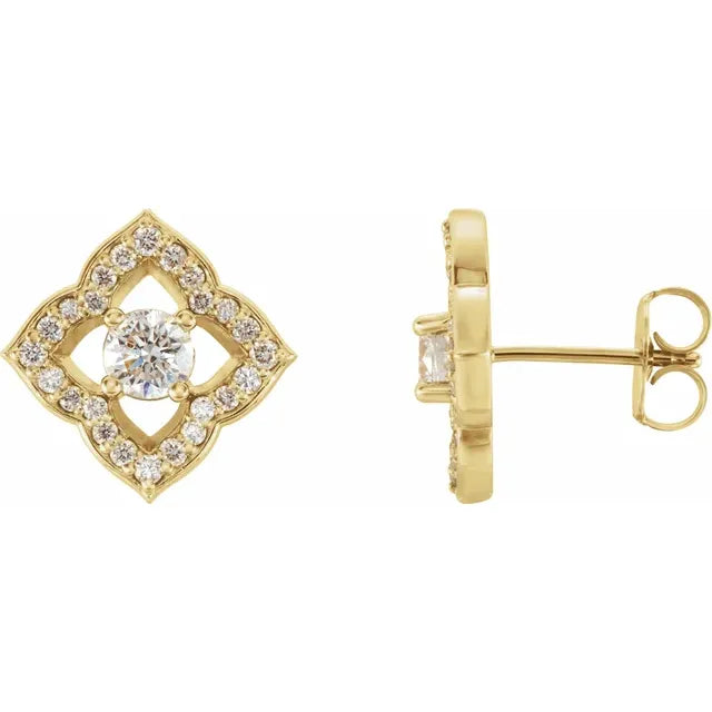 14K 3/4 CTW Natural Diamond Halo-Style Clover Earrings