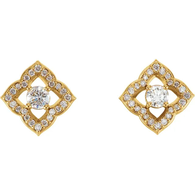 14K 3/4 CTW Natural Diamond Halo-Style Clover Earrings