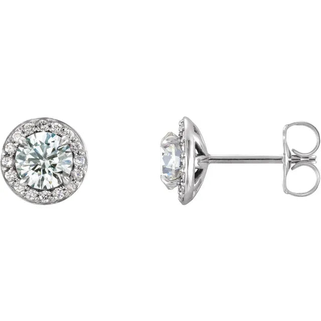 Diamond Halo Claw Prong Set Stud Earrings 3/8CTW