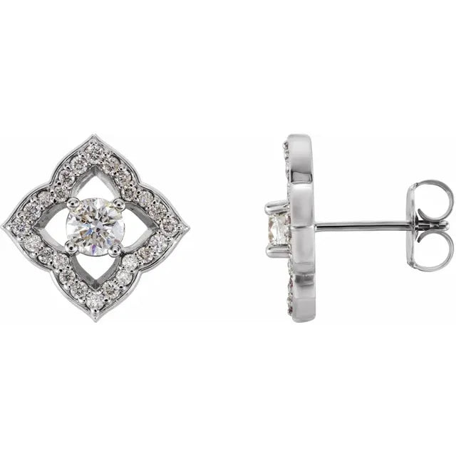14K 3/4 CTW Natural Diamond Halo-Style Clover Earrings