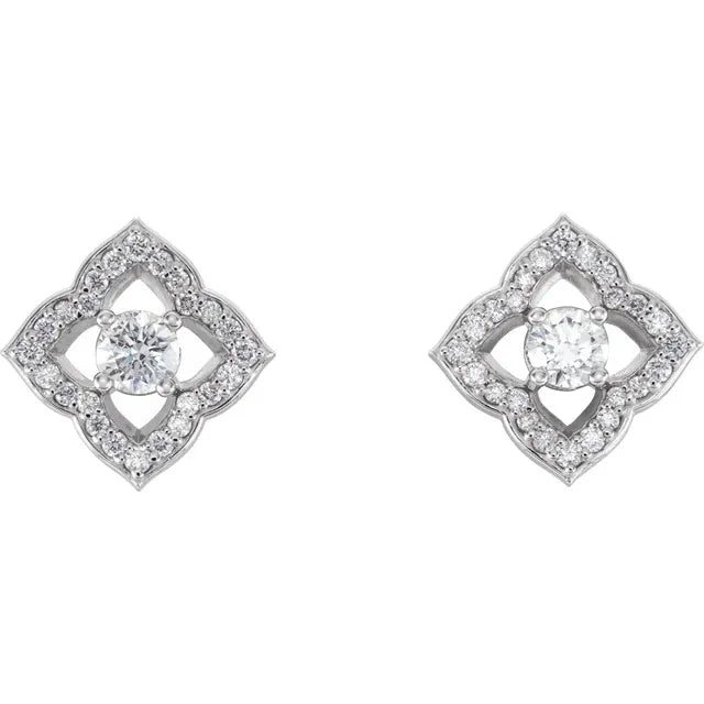 14K 3/4 CTW Natural Diamond Halo-Style Clover Earrings