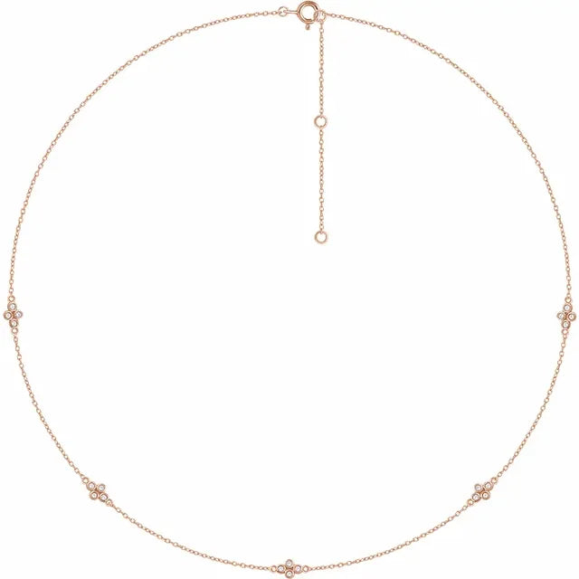 Diamond Bezel Set Cluster 5 Station Necklace 1/6CTW 16-18 Inches