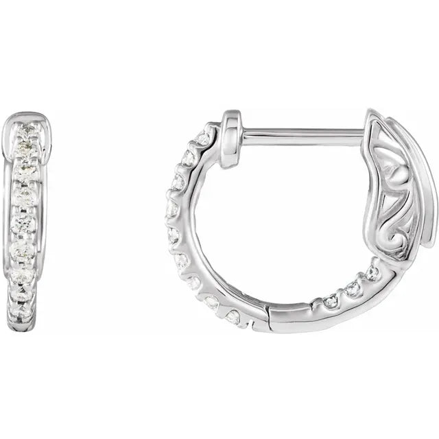 14K 1/4 CTW Natural Diamond Inside-Outside 14.5 mm Hinged Hoop Earrings
