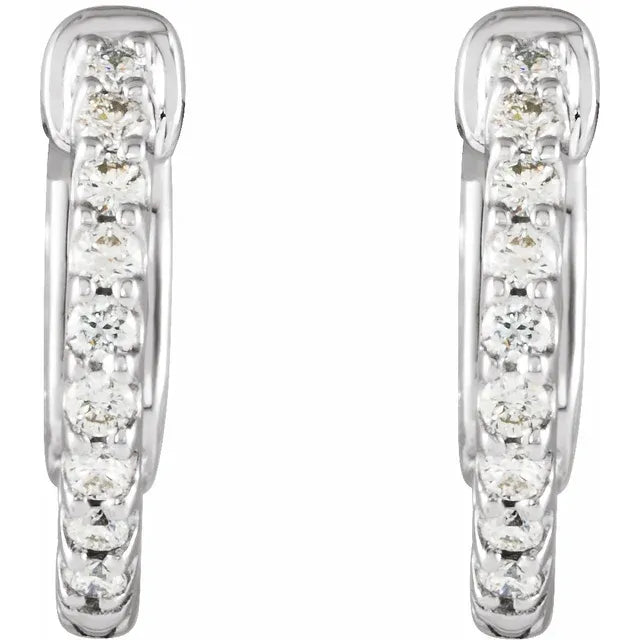 14K 1/4 CTW Natural Diamond Inside-Outside 14.5 mm Hinged Hoop Earrings