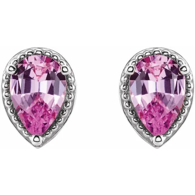 Pink Sapphire Pear Shape Milgrain Halo Stud Earrings