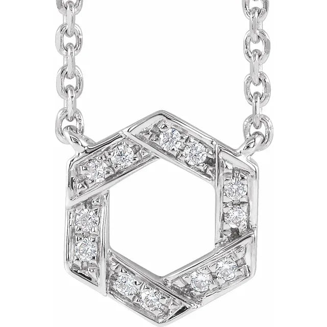 14K .06 CTW Natural Diamond Geometric 16-18" Necklace