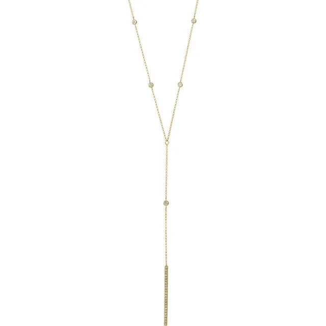 Diamond Bezel Set Station Drop Bar Necklace 1/3CTW 15-17 Inches