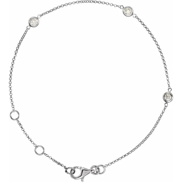 Bezel Set Natural Diamond 3 Station Bracelet 1/6CTW