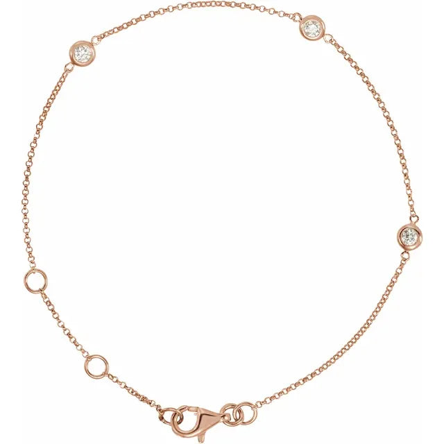 Bezel Set Natural Diamond 3 Station Bracelet 1/6CTW