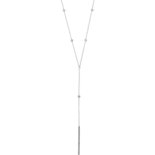 Diamond Bezel Set Station Drop Bar Necklace 1/3CTW 15-17 Inches