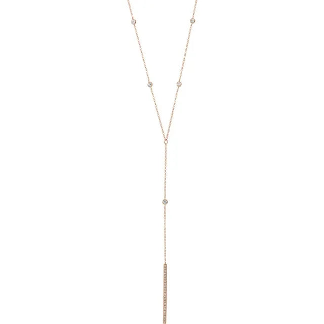 Diamond Bezel Set Station Drop Bar Necklace 1/3CTW 15-17 Inches