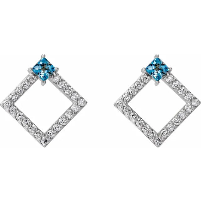 14K Natural Aquamarine & 1/3 CTW Natural Diamond Earrings