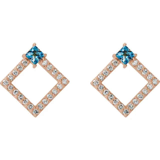 14K Natural Aquamarine & 1/3 CTW Natural Diamond Earrings