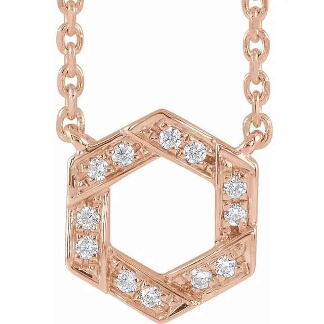 14K .06 CTW Natural Diamond Geometric 16-18" Necklace