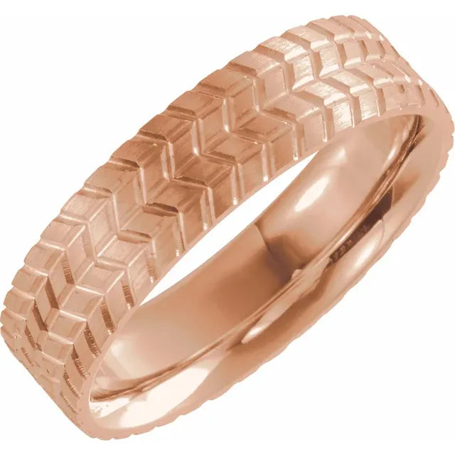 14K White 6 mm Tread Pattern Comfort-Fit Flat Band Size 11