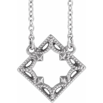 Milgrain Diamond Shaped Openwork Pendant Necklace 18 Inches