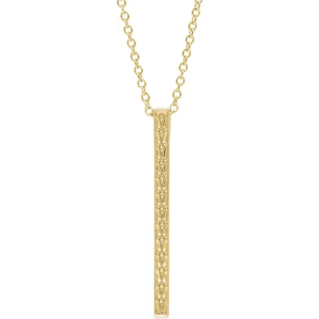 Vintage Sculptural Texture Bar Drop Pendant Necklace 16-18 Inches