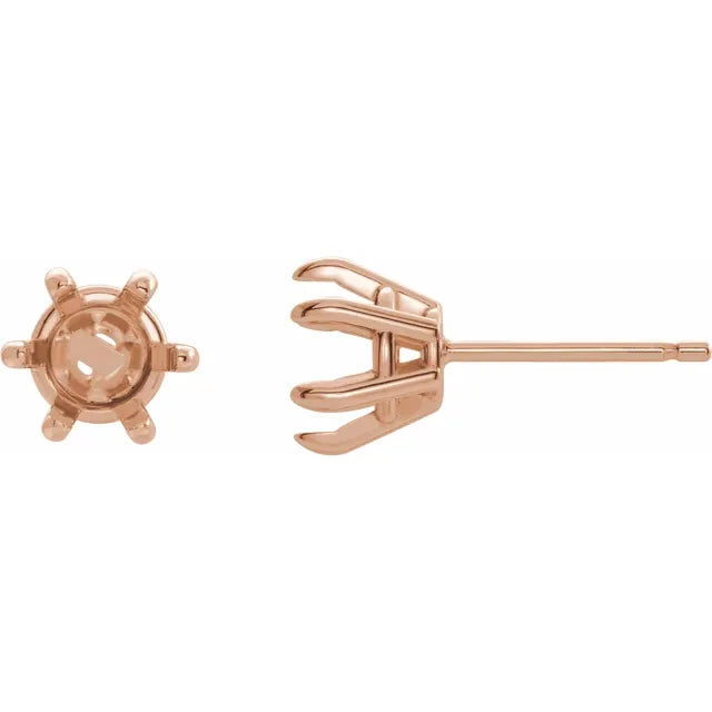 14K 4 mm Round 6-Prong Claw Earring Mounting