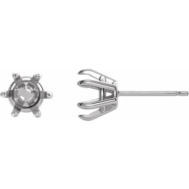 14K 4 mm Round 6-Prong Claw Earring Mounting