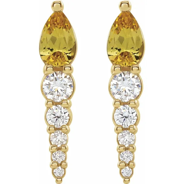14K Natural Citrine & 1/4 CTW Natural Diamond Earrings