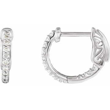 14K White Gold 1/4 CTW Natural Diamond Inside-Outside Hinged Hoop Earrings – 14.5 mm