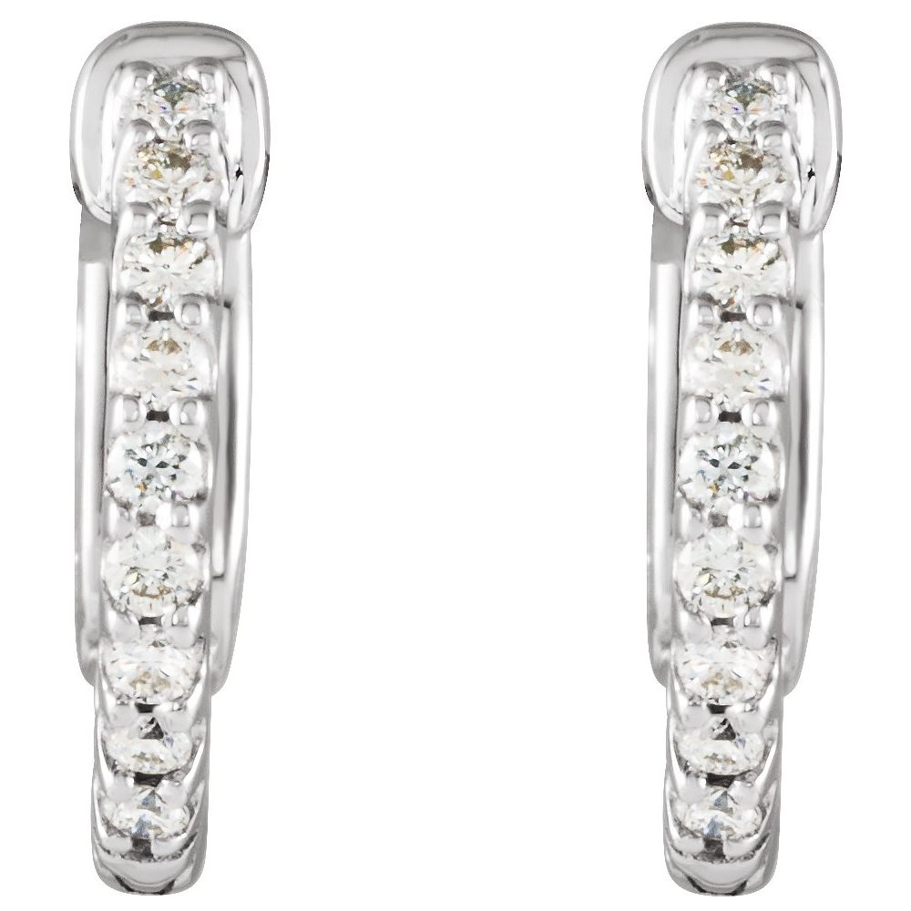 14K White Gold 1/4 CTW Natural Diamond Inside-Outside Hinged Hoop Earrings – 14.5 mm