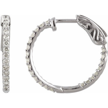 14K White Gold 1/2 CTW Natural Diamond Inside-Outside Hinged Hoop Earrings – 19 mm